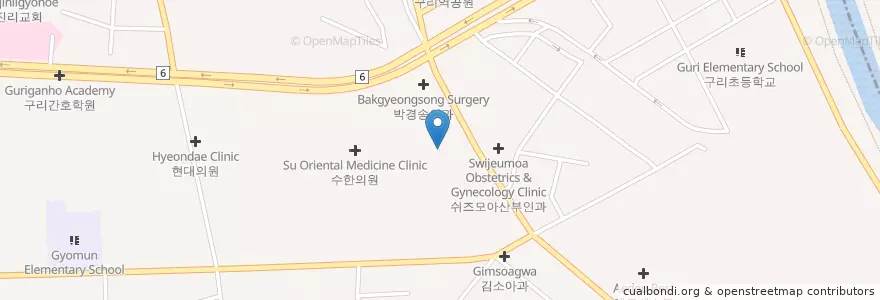 Mapa de ubicacion de 오빠츄러스 언니커피 en Güney Kore, 경기도, 구리시.