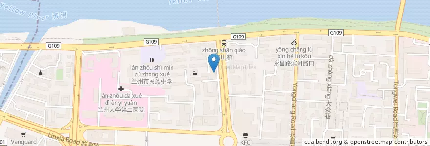 Mapa de ubicacion de 兰州银行信昌支行 en 中国, 甘肃省, 兰州市, 城关区, 临夏路街道.