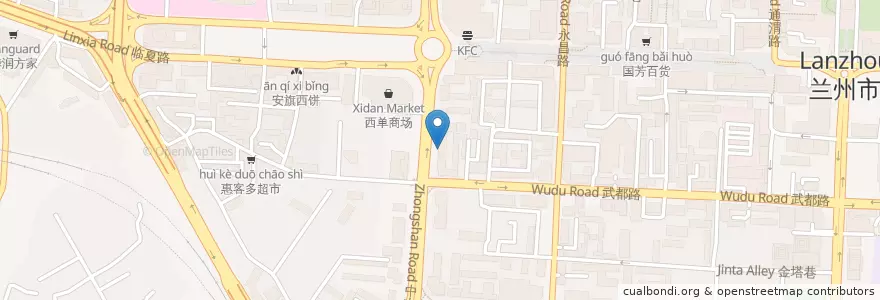 Mapa de ubicacion de 上海浦东发展银行中山支行 en 中国, 甘肃省, 兰州市, 城关区, 张掖路街道.