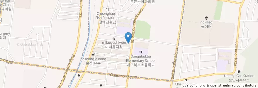 Mapa de ubicacion de 바삭돌이 en 대한민국, 대구, 북구, 구암동, 동천동.