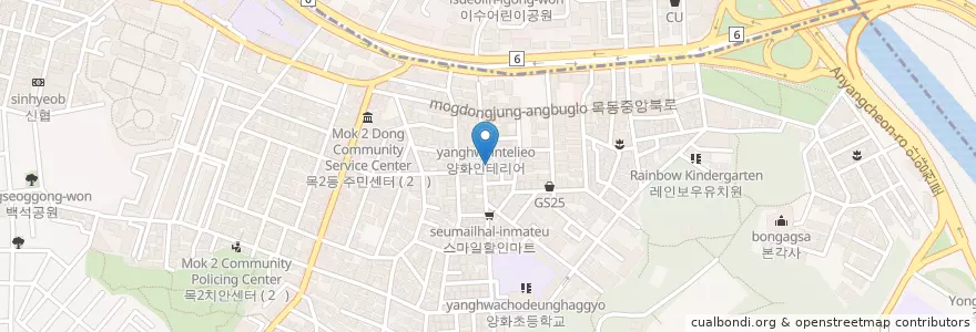 Mapa de ubicacion de 딸기골떡볶이 en 大韓民国, ソウル, 목2동.