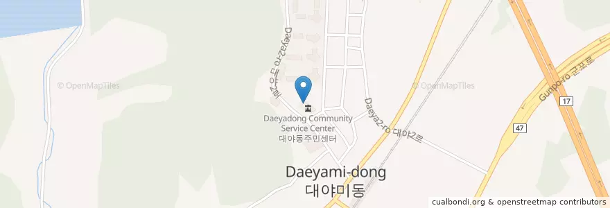 Mapa de ubicacion de 대야도서관 en Corée Du Sud, Gyeonggi, 군포시, 대야동.