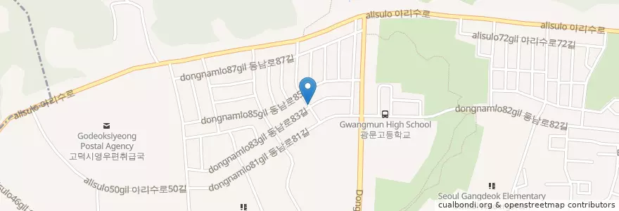 Mapa de ubicacion de 호식이 두마리 치킨 en Korea Selatan, 서울, 강동구, 고덕2동, 고덕동.
