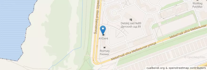 Mapa de ubicacion de AYDent en Russia, Northwestern Federal District, Leningrad Oblast, Saint Petersburg, Приморский Район, Округ № 65.
