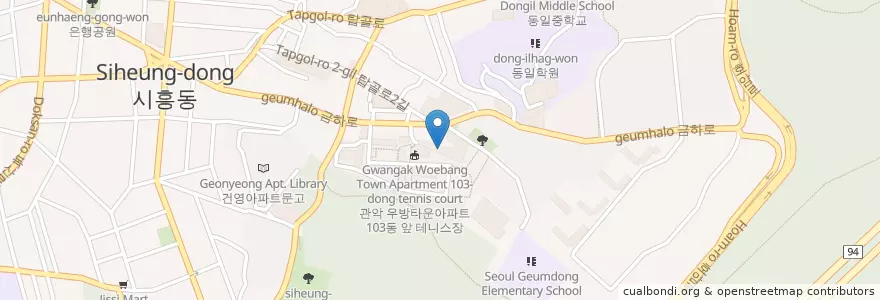 Mapa de ubicacion de 금천구립 시흥도서관 en Korea Selatan, 서울, 금천구, 시흥2동, 시흥5동.