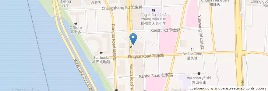 Mapa de ubicacion de 吉阿婆麻辣燙 en China, Zhejiang, Hangzhou City, Shangcheng District, 湖滨街道.