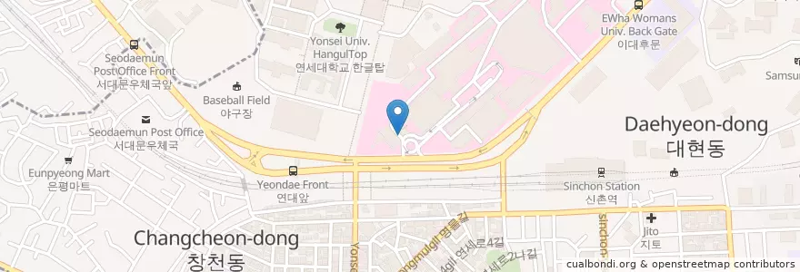 Mapa de ubicacion de 로봇김밥 en Республика Корея, Сеул, 마포구, 신촌동.