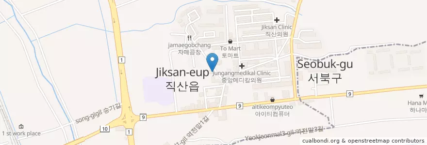 Mapa de ubicacion de 쭈꾸미에 미치다 en Corea Del Sur, Chungcheong Del Sur, 천안시, 서북구, 직산읍.