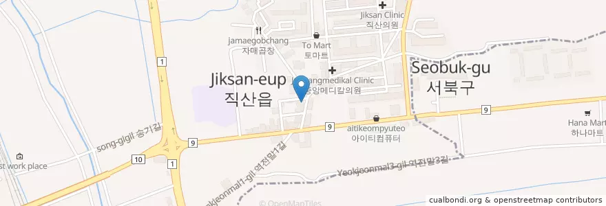 Mapa de ubicacion de 찬 카페 en كوريا الجنوبية, 충청남도, 천안시, 서북구, 직산읍.