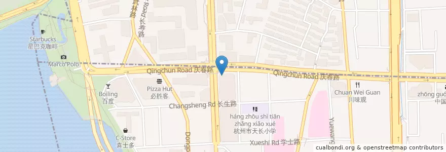 Mapa de ubicacion de 新丰小吃 en China, Zhejiang, Hangzhou City, Shangcheng District, 湖滨街道.