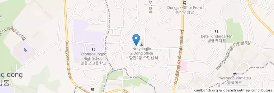 Mapa de ubicacion de 재영교회 en Corée Du Sud, Séoul, 동작구, 노량진2동.
