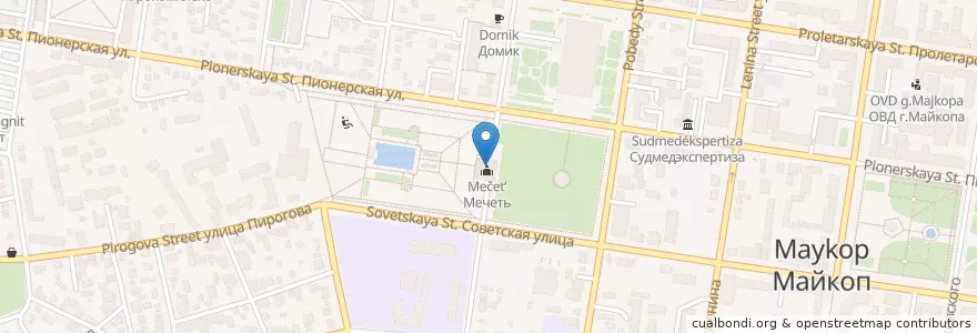 Mapa de ubicacion de Майкопская соборная мечеть en Russie, District Fédéral Du Sud, Kraï De Krasnodar, Adyguée, Городской Округ Майкоп.