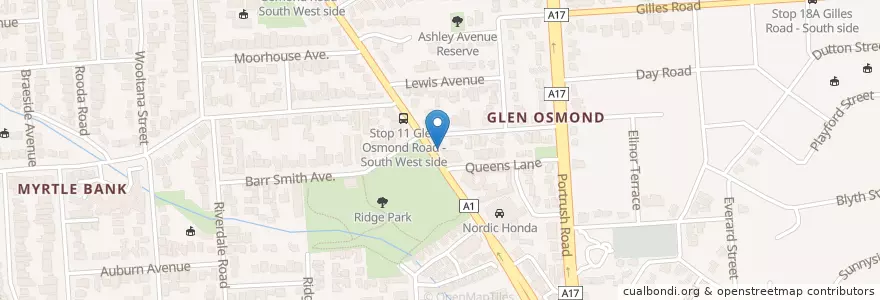 Mapa de ubicacion de Glen Osmond Post Office en 오스트레일리아, South Australia, Adelaide, City Of Burnside.