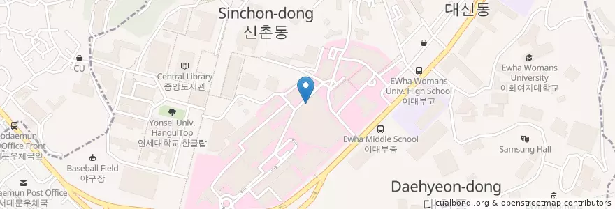 Mapa de ubicacion de 푸드 엠파이어 en 大韓民国, ソウル, 新村洞.