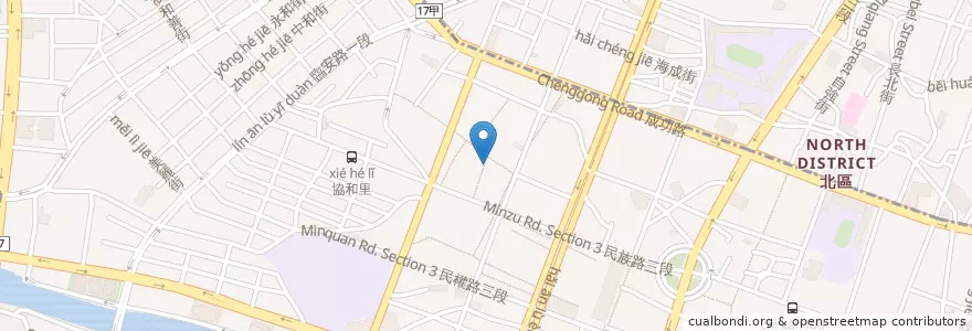 Mapa de ubicacion de 青春交換所民族路三段 en 台湾, 台南市, 中西区.
