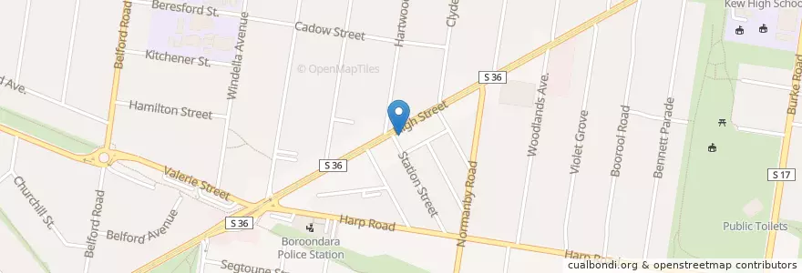 Mapa de ubicacion de Kew East Post Office en 오스트레일리아, Victoria, City Of Boroondara.