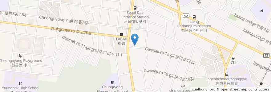 Mapa de ubicacion de 地球堂 en 大韓民国, ソウル, 冠岳区.