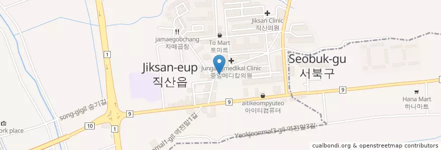 Mapa de ubicacion de 주함께교회 en Coreia Do Sul, Chungcheong Do Sul, 천안시, 서북구, 직산읍.