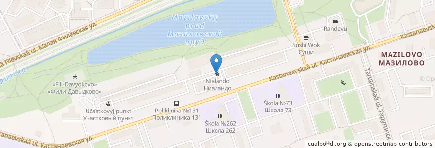 Mapa de ubicacion de Ниаландо en Rússia, Distrito Federal Central, Москва, Западный Административный Округ, Район Фили-Давыдково.