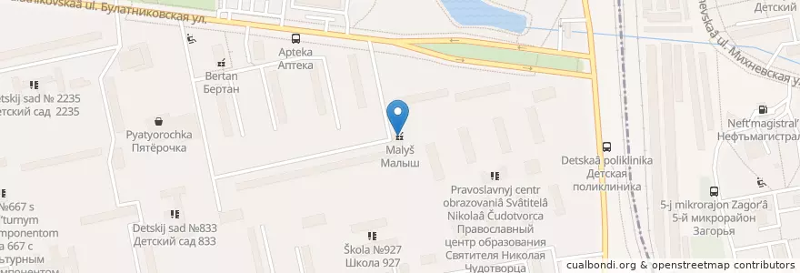 Mapa de ubicacion de Малыш en 러시아, Центральный Федеральный Округ, Москва, Южный Административный Округ, Район Бирюлёво Западное.