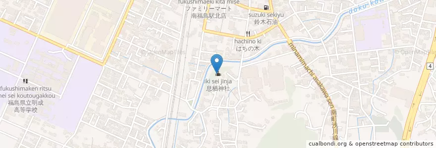 Mapa de ubicacion de 息栖神社 en 日本, 福島県, 福島市.