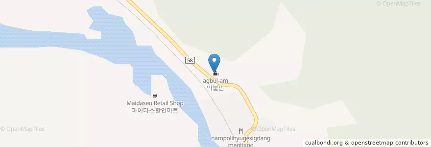Mapa de ubicacion de 악불암 en كوريا الجنوبية, 경상남도, 밀양시.