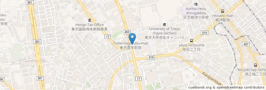 Mapa de ubicacion de 東大弥生 en Japan, 東京都, 文京区.