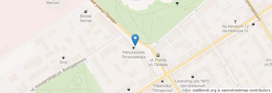 Mapa de ubicacion de Петрозаводск en ロシア, 北西連邦管区, Республика Карелия, Прионежский Район, Петрозаводский Городской Округ.