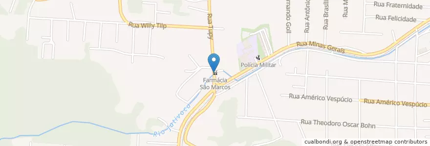 Mapa de ubicacion de Farmácia São Marcos en Brasil, Região Sul, Santa Catarina, Região Geográfica Intermediária De Joinville, Microrregião De Joinville, Joinville.
