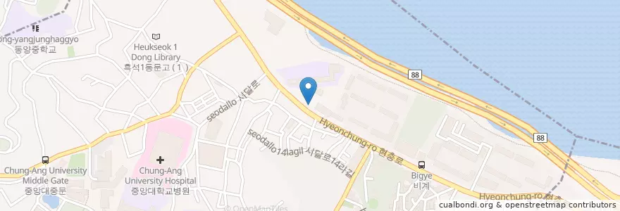 Mapa de ubicacion de 크리스피크림도넛 SK흑석D/T점 en Республика Корея, Сеул, 동작구, 흑석동.