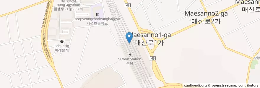 Mapa de ubicacion de 아웃백스테이크하우스 수원역점 en کره جنوبی, گیونگی-دو, 수원시.