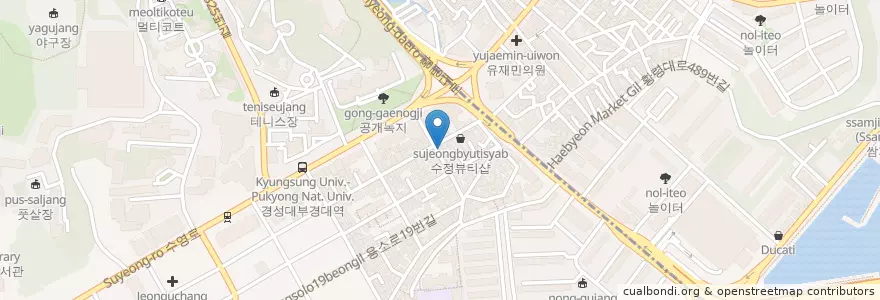 Mapa de ubicacion de 막창더벙커 경성대점 en Güney Kore, Busan, 남구.