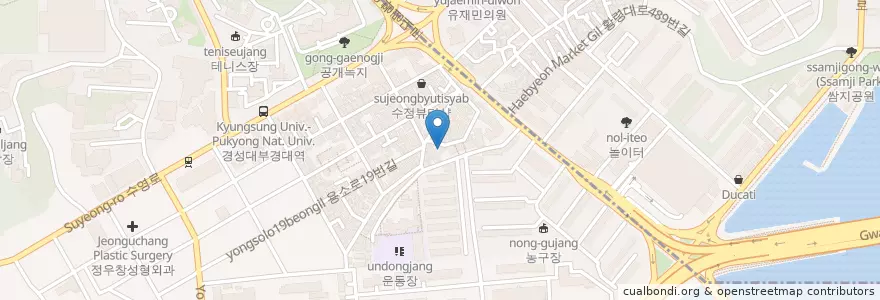 Mapa de ubicacion de 초원복국 en South Korea, Busan, Nam-Gu.
