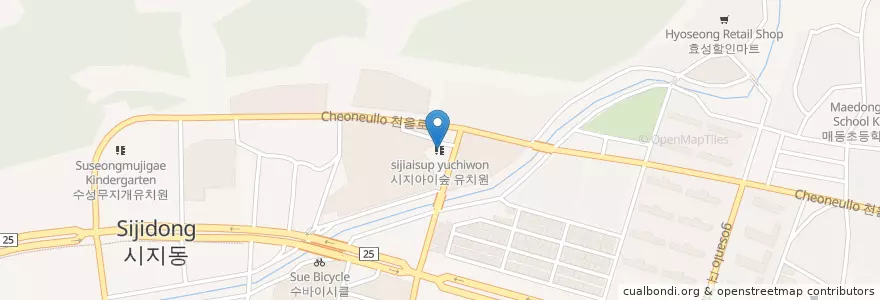 Mapa de ubicacion de 시지아이숲 유치원 en Corea Del Sur, Daegu, 수성구, 고산동.