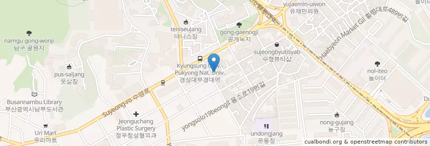 Mapa de ubicacion de 대박양곱창 en South Korea, Busan, Nam-Gu.
