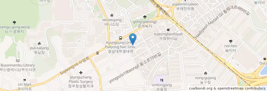 Mapa de ubicacion de 삼구포차 경성대점 en 대한민국, 부산, 남구.