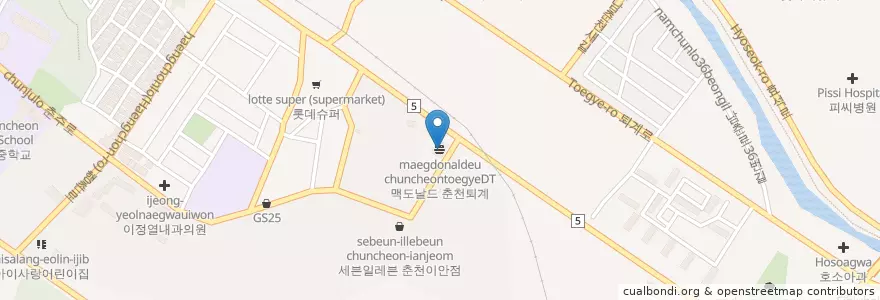 Mapa de ubicacion de Mcdonald's en South Korea, Gangwon-Do.