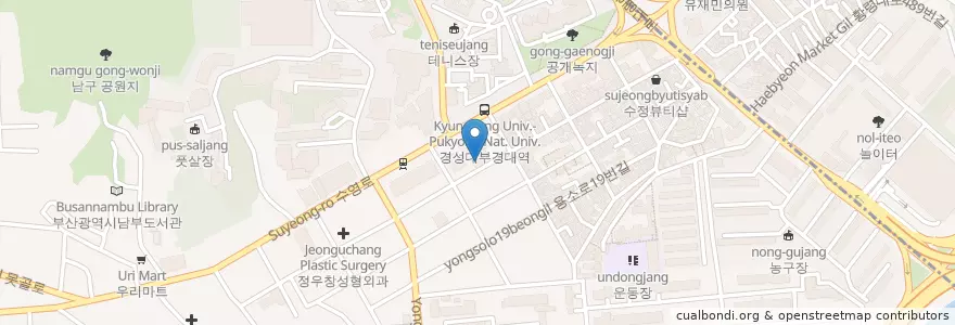 Mapa de ubicacion de 만세통닭 경성대본점 en Республика Корея, Пусан, 남구, 대연동.