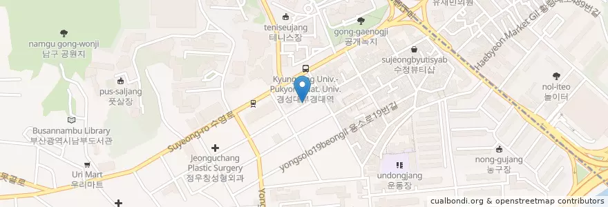 Mapa de ubicacion de 구워삶기 경성대점 en Республика Корея, Пусан, 남구, 대연동.