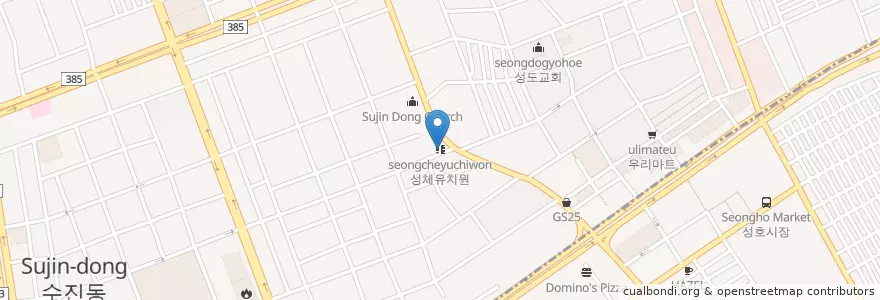 Mapa de ubicacion de 성체유치원 en Korea Selatan, Gyeonggi, 수정구.