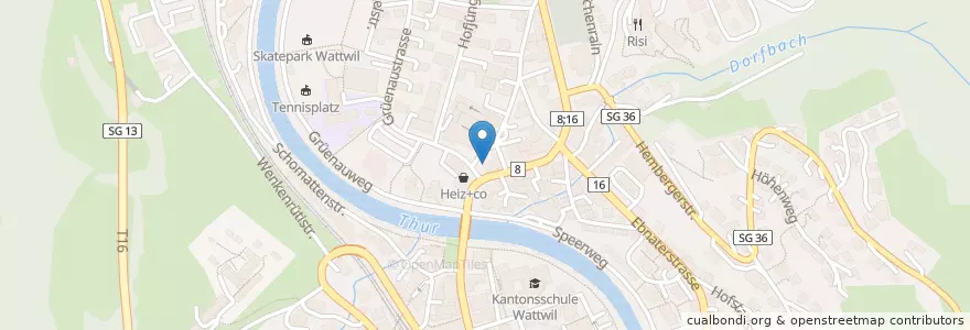 Mapa de ubicacion de Café Abderhalden en Schweiz, Sankt Gallen, Wahlkreis Toggenburg, Wattwil.
