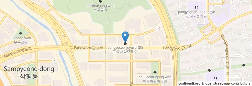 Mapa de ubicacion de 판교서일주유소(GS) en 大韓民国, 京畿道, 盆唐区.
