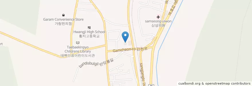 Mapa de ubicacion de 얼큰이 en Korea Selatan, Gangwon, 태백시.