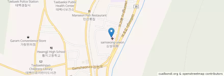 Mapa de ubicacion de 신태백병원 en Coreia Do Sul, Gangwon, 태백시.