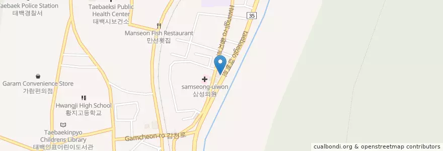 Mapa de ubicacion de 맘스터치 en Республика Корея, Канвондо, 태백시.