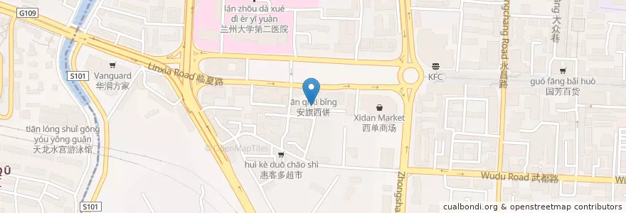 Mapa de ubicacion de 大马记牛肉面 en Китай, Ганьсу, Ланьчжоу, 城关区, 临夏路街道.