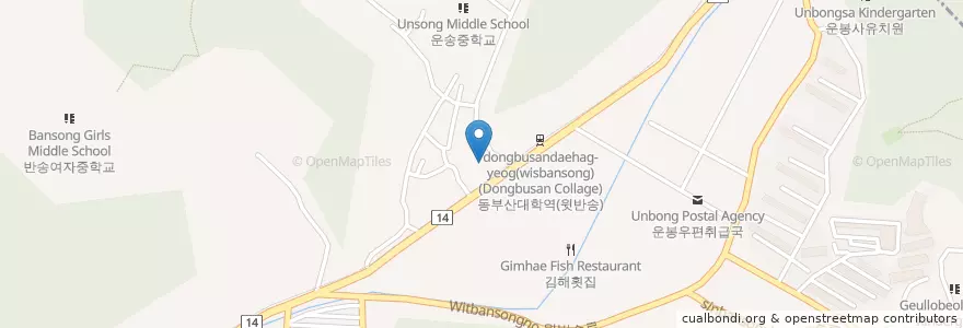 Mapa de ubicacion de 맛나감자탕 en Corea Del Sud, Busan, 해운대구, 반송동.