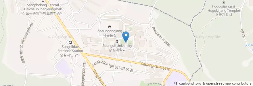 Mapa de ubicacion de 숭실대 중앙 분수 en Corea Del Sud, Seul, 동작구, 상도1동.