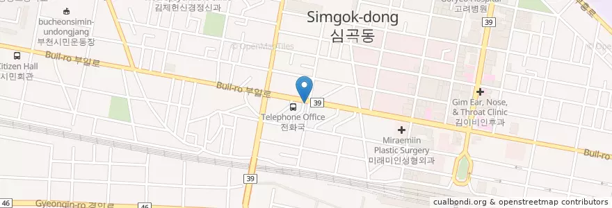 Mapa de ubicacion de 하누마당 en South Korea, Gyeonggi-Do, Bucheon-Si.