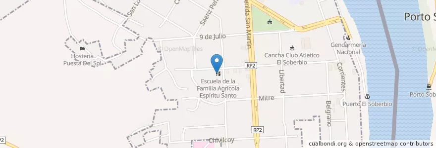 Mapa de ubicacion de Escuela de la Familia Agrícola Espíritu Santo 0804 en الأرجنتين, Misiones, Departamento Guaraní, Municipio De El Soberbio, El Soberbio.